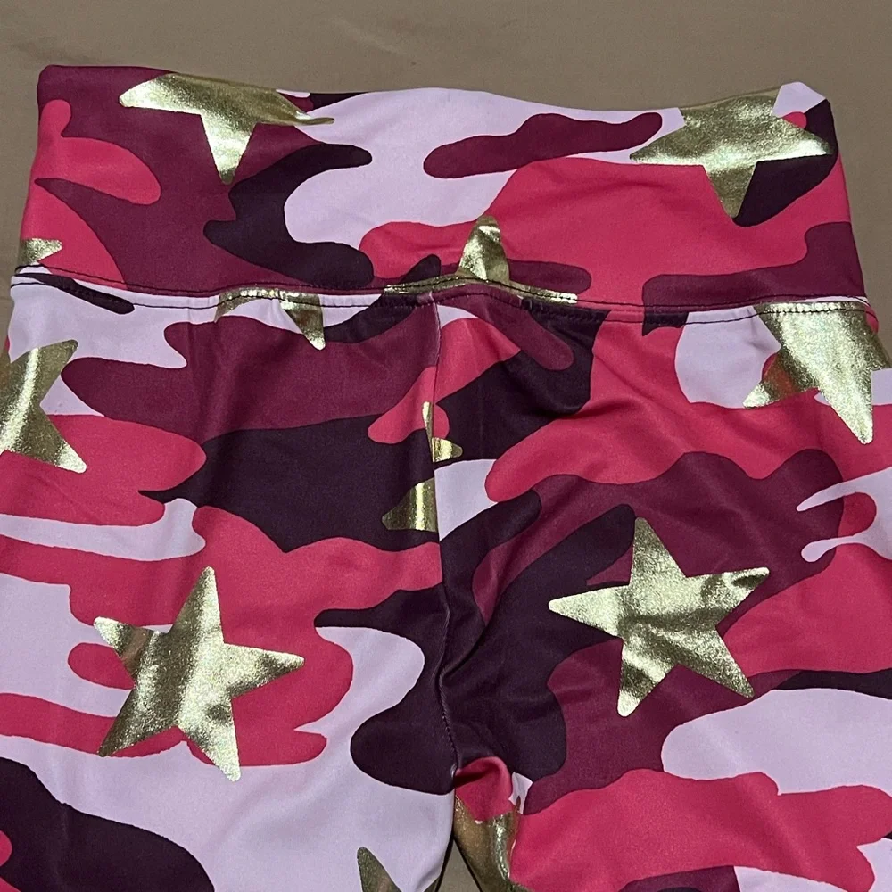Justice Active Girls Pink Camo Gold Star Leggings Girls Size 10